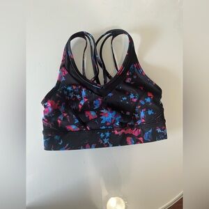 Lululemon Athletica Black and Blue Floral Crop Top